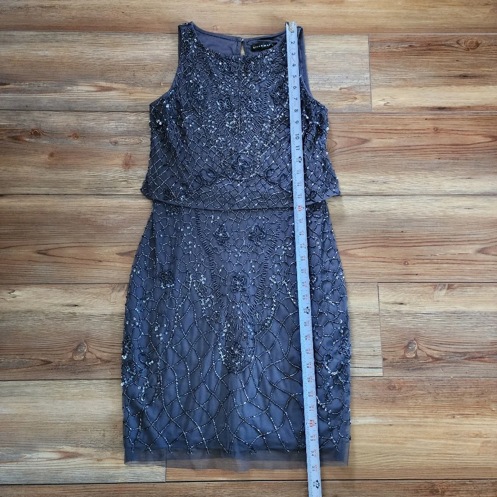 Aidan Mattox Dress Womens 0 Silver Gray Sleeveless Beaded Cocktail